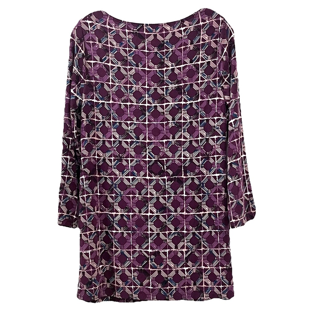 Chico's Travelers Womens Tunic Top Sz 4/6 Purple Geometric 3/4 Sleeve Round Neck - Picture 2 of 6
